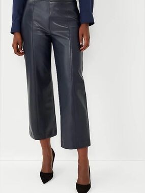 Ann Taylor Navy Faux Leather Wide-Leg Cropped Pants